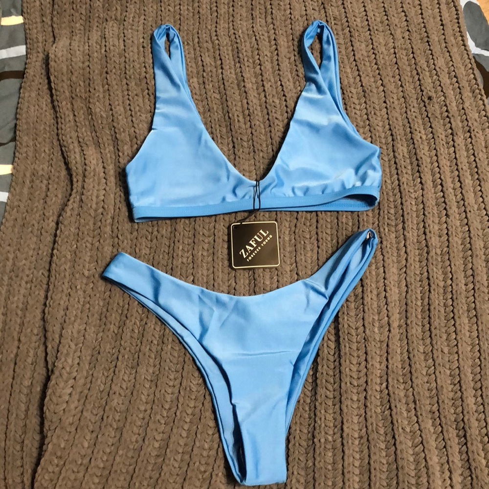 Zaful Blue High Cut Bikini
